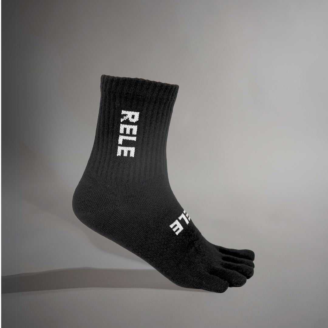 Midweight Mid Crew Toe Socks BLACK
